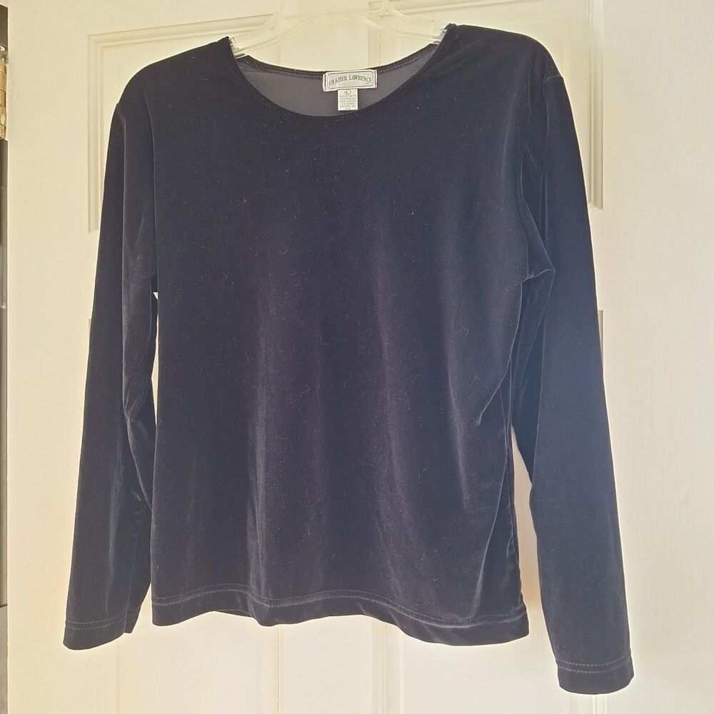 Black Velvet Top Minimalist Stretchy Y2K Holiday Capsule Womens M - Picture 4 of 9